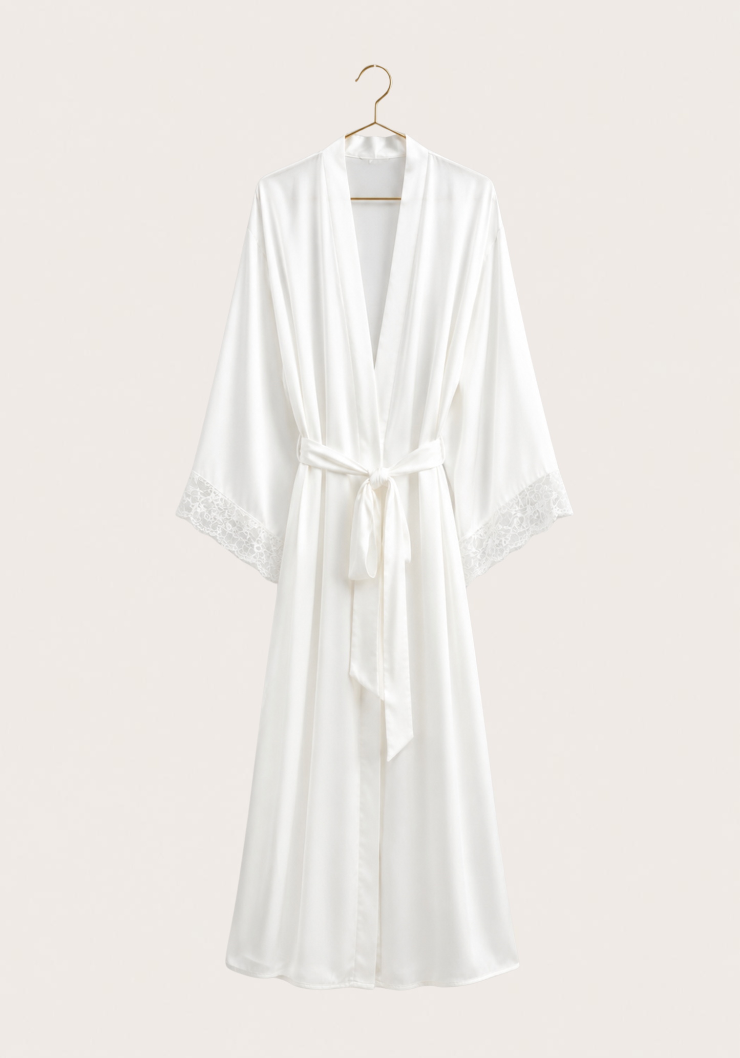 Bridal Long Robe Set: Shoulder Strap Padded Bra Long Gown And Long Robe With Lace Detail