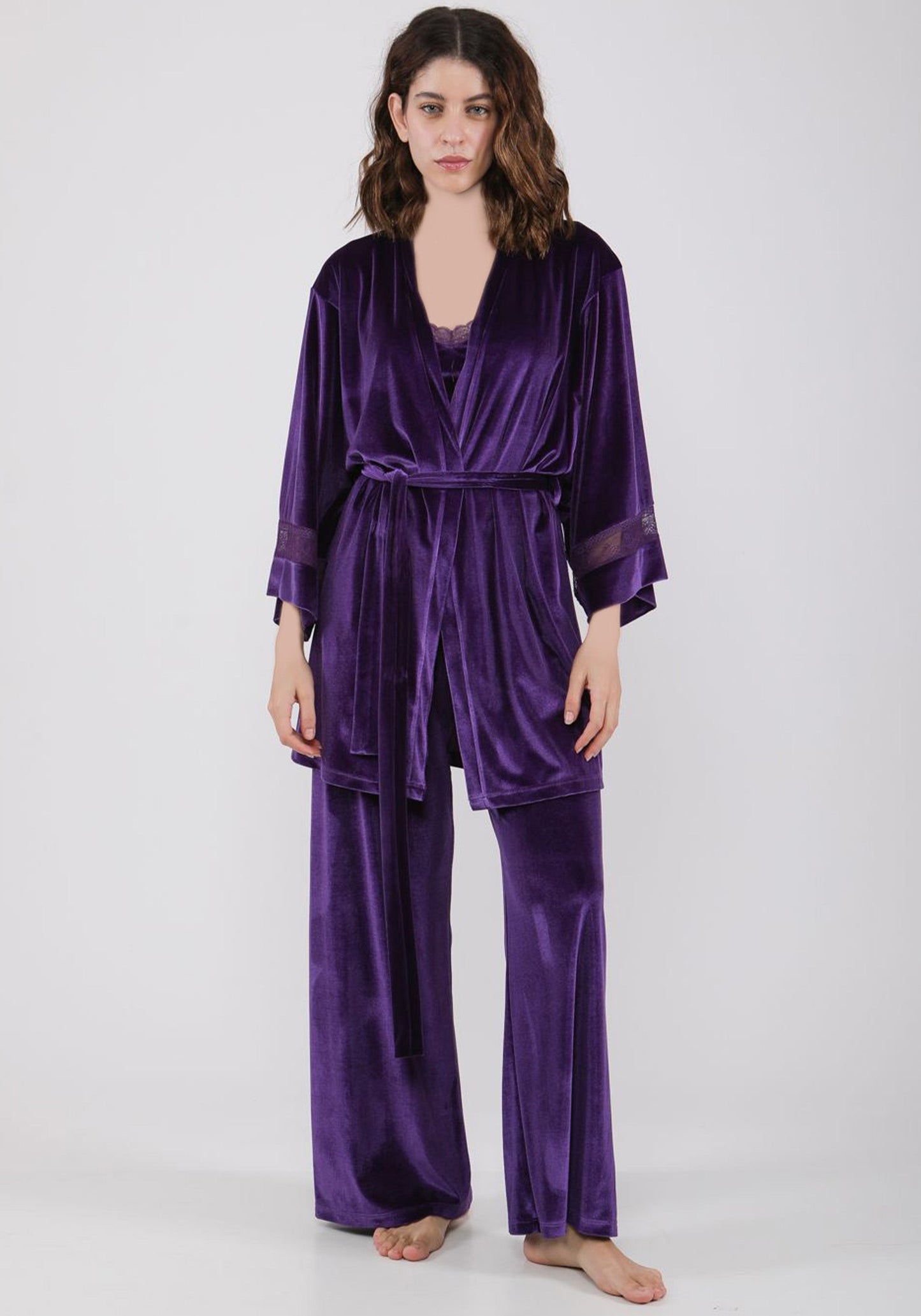 طقم دانتيل مخملي من S&amp;L مكون من 3 قطع