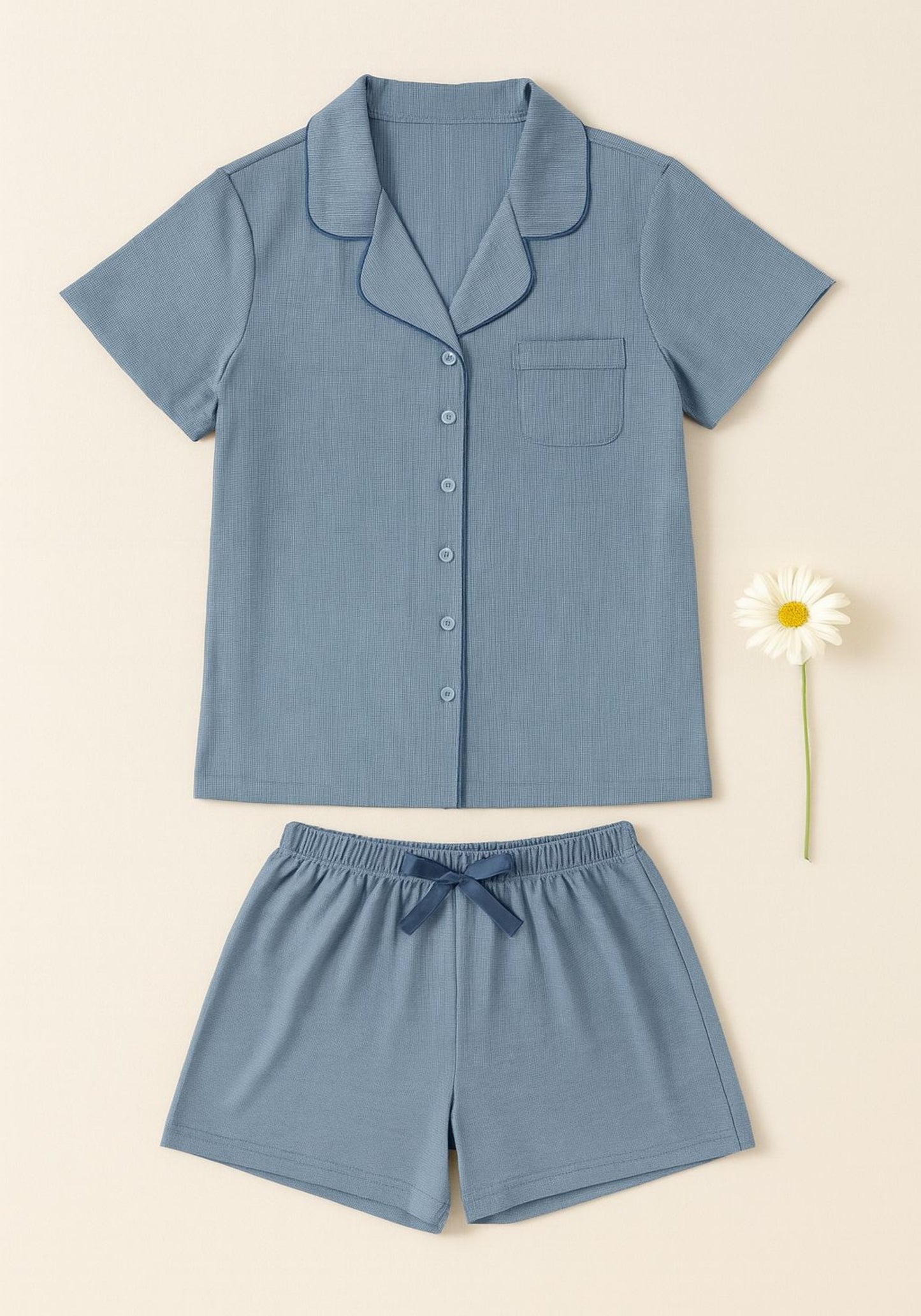 Collar Button Short Sleeve Short Set