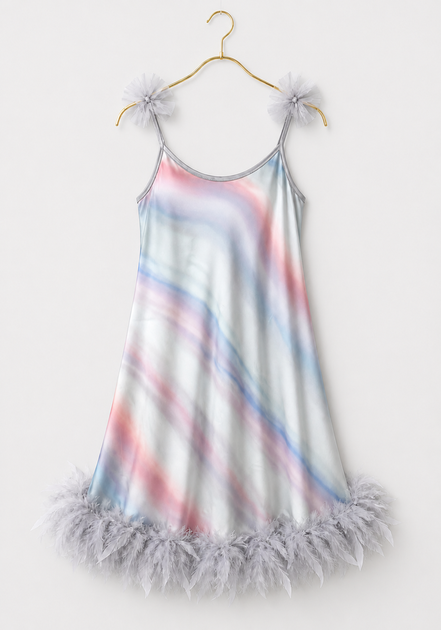 Babydoll: Ruffles Shoulder Strap Printed Satin Babydoll With Furr Around The Bottom