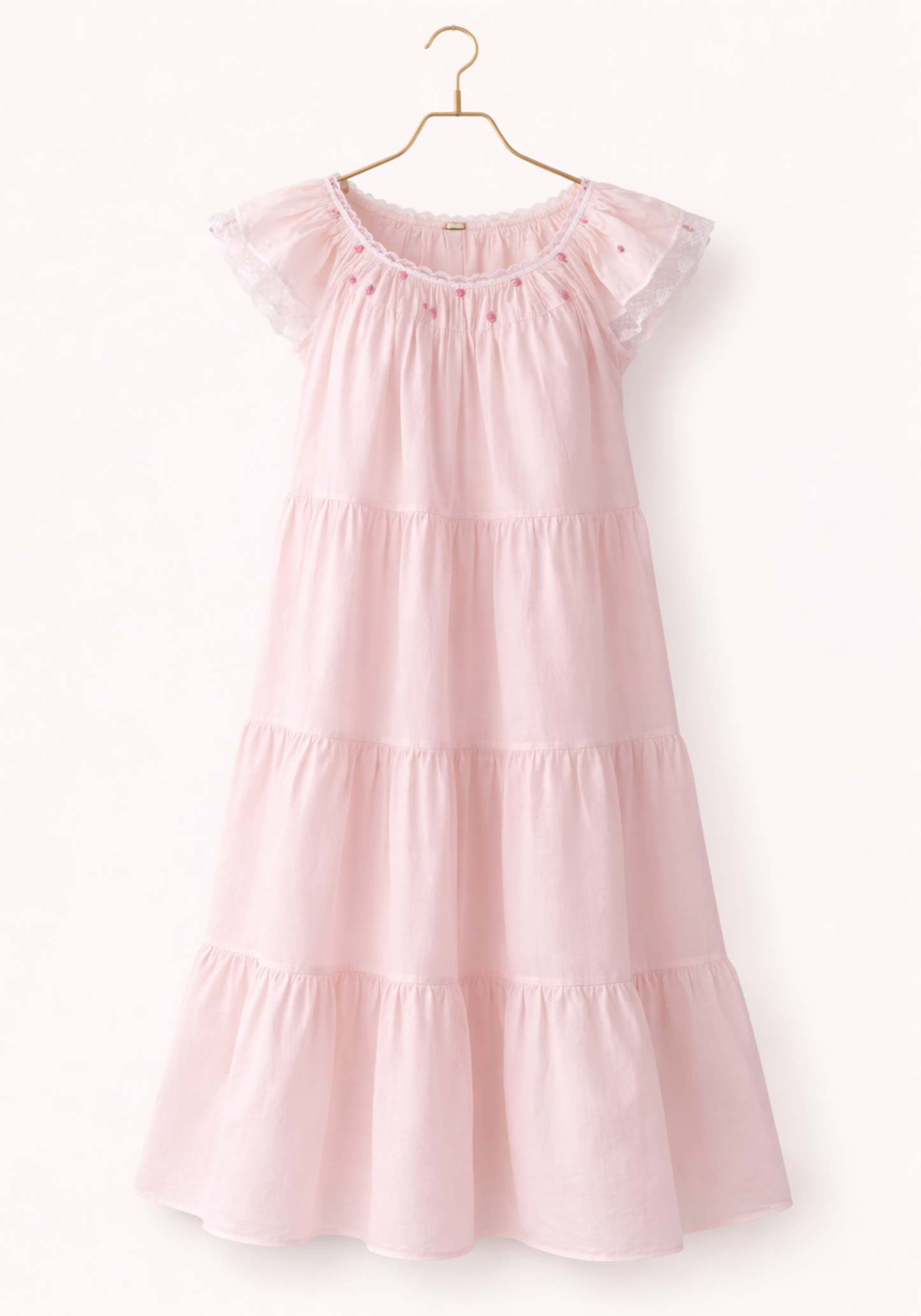 Woven Leno Sleeveless Short Nighty With Tiny Floral Details With Lace