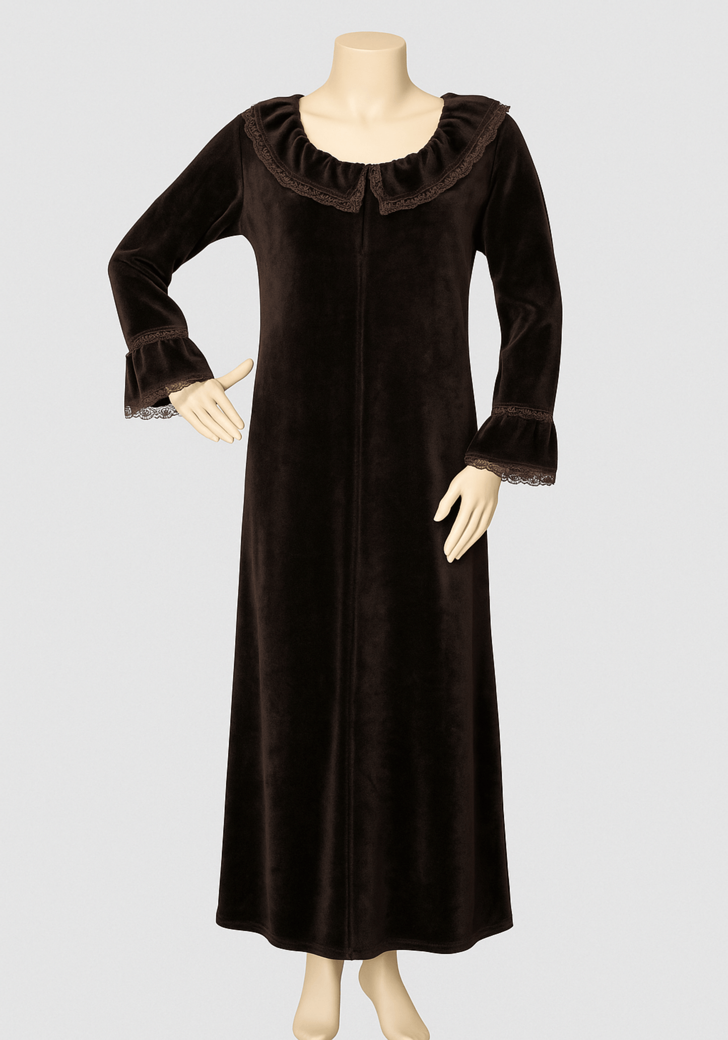 Velour Long Gown With Lace