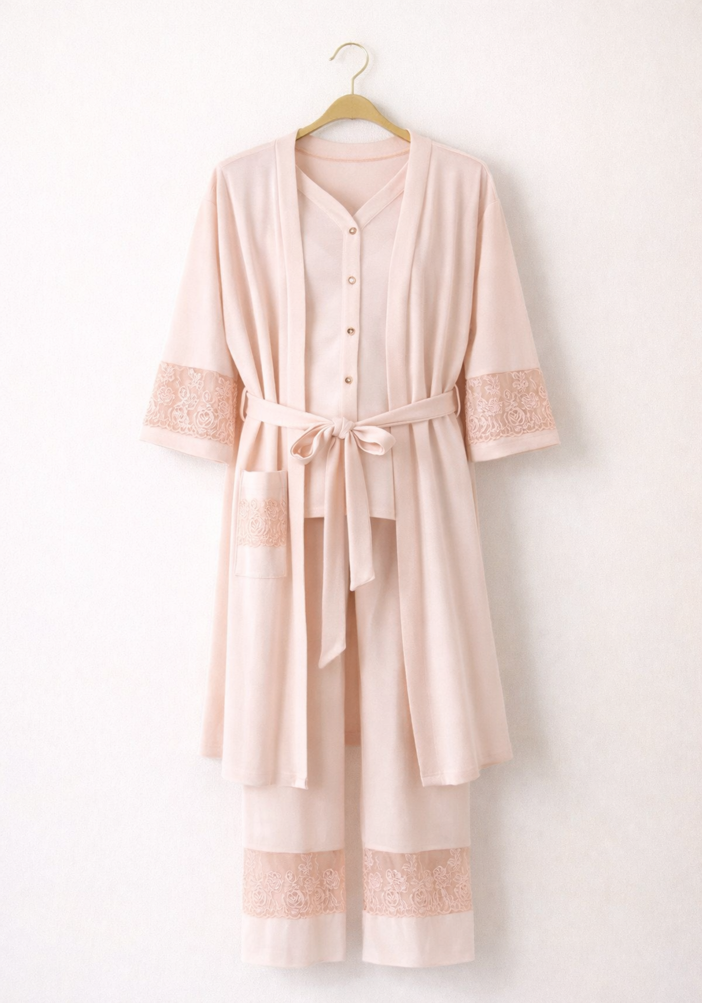 Maternal 3 Pieces Set: Pajamas With Long Robe