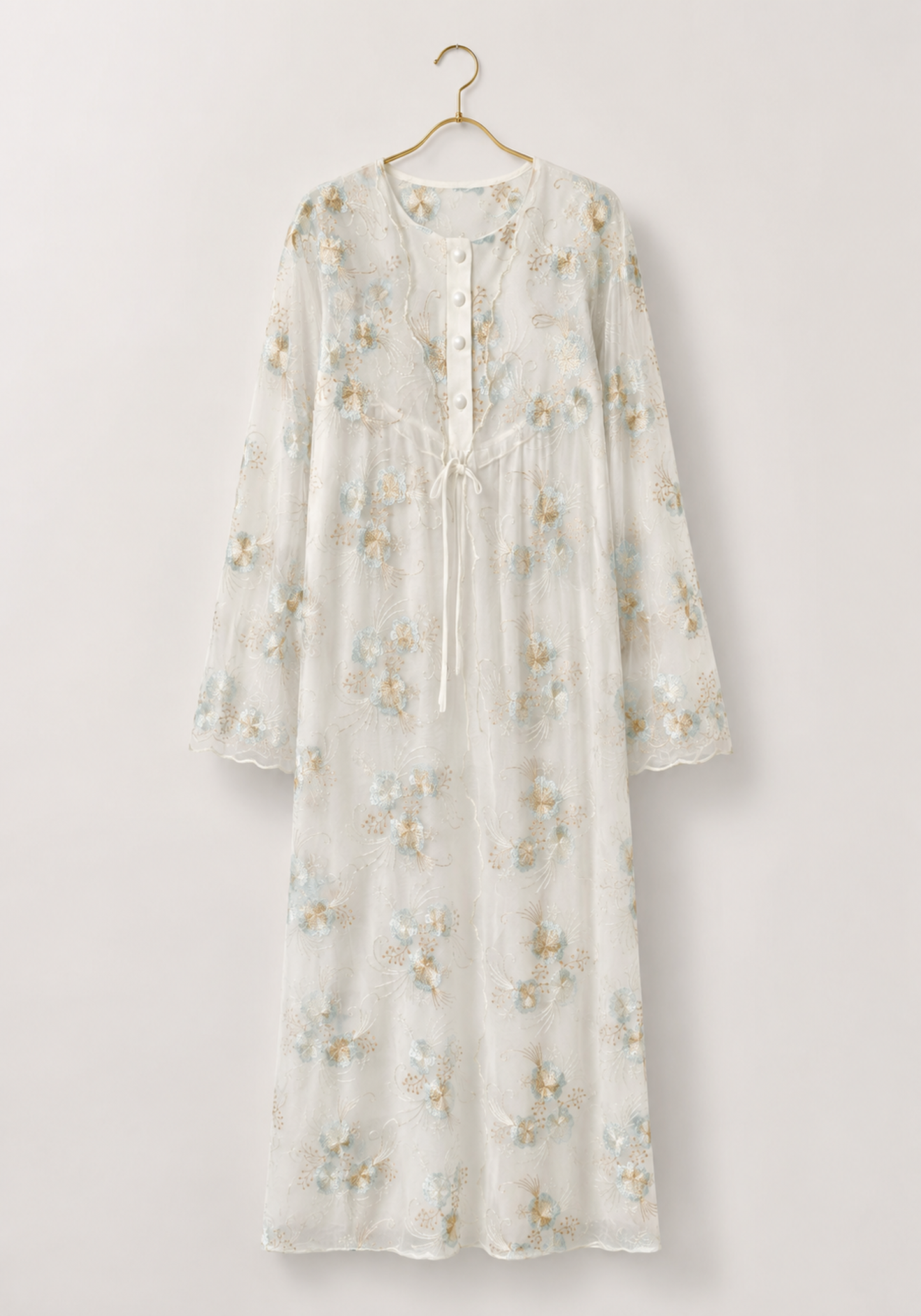 Maternal Long Robe Set: Long Sleeve Buttoned Nighty And Long Sleeve Organza Robe