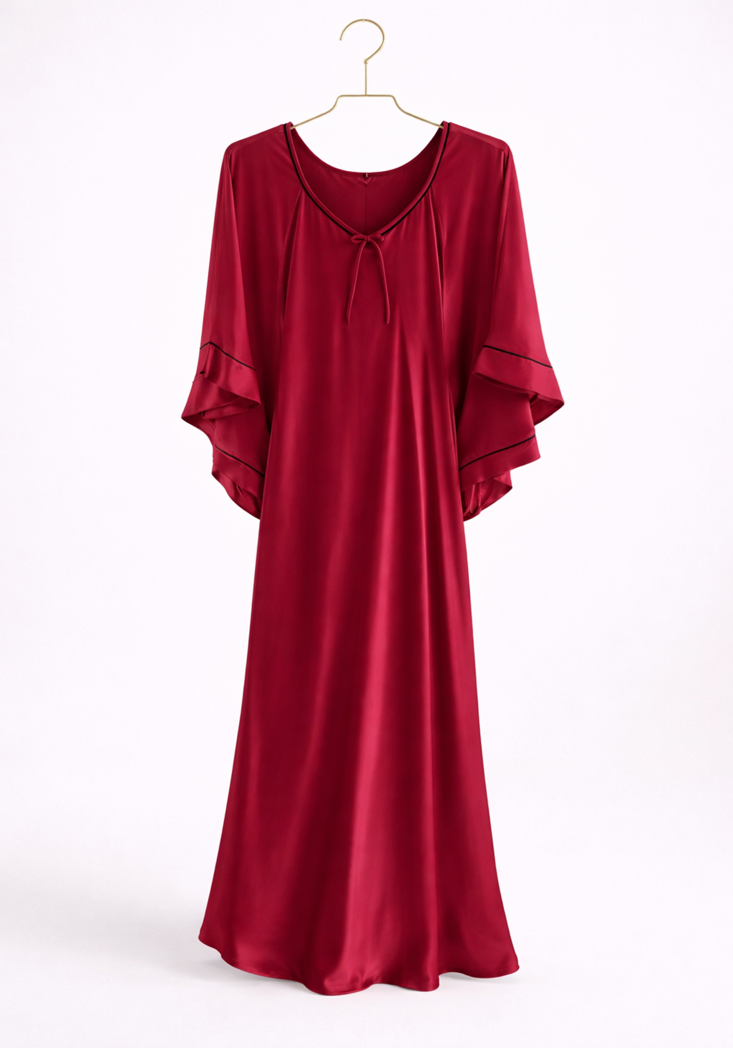 Satin Long Nighty With Schiffon Sleeves