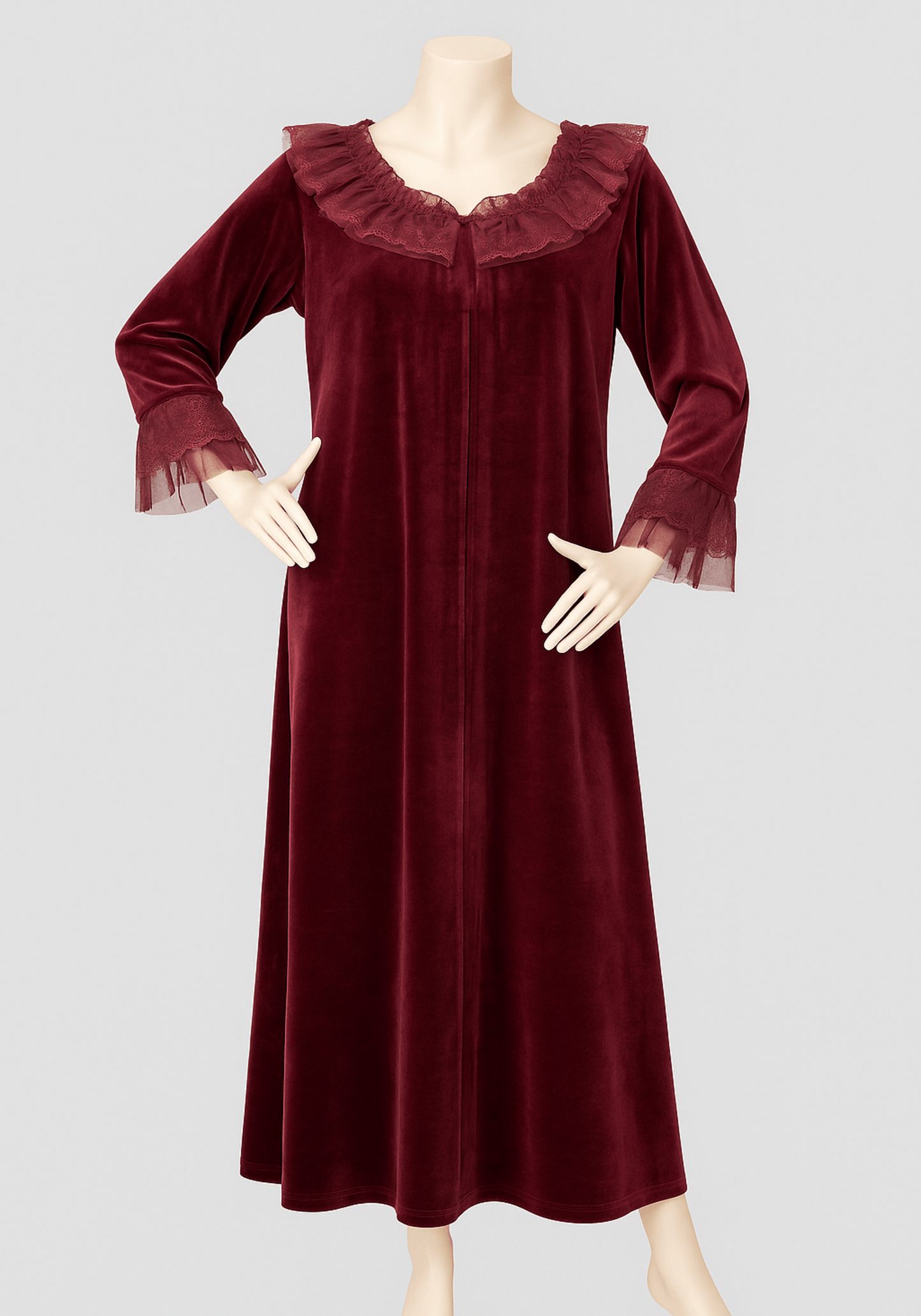 Velour Long Gown With Lace
