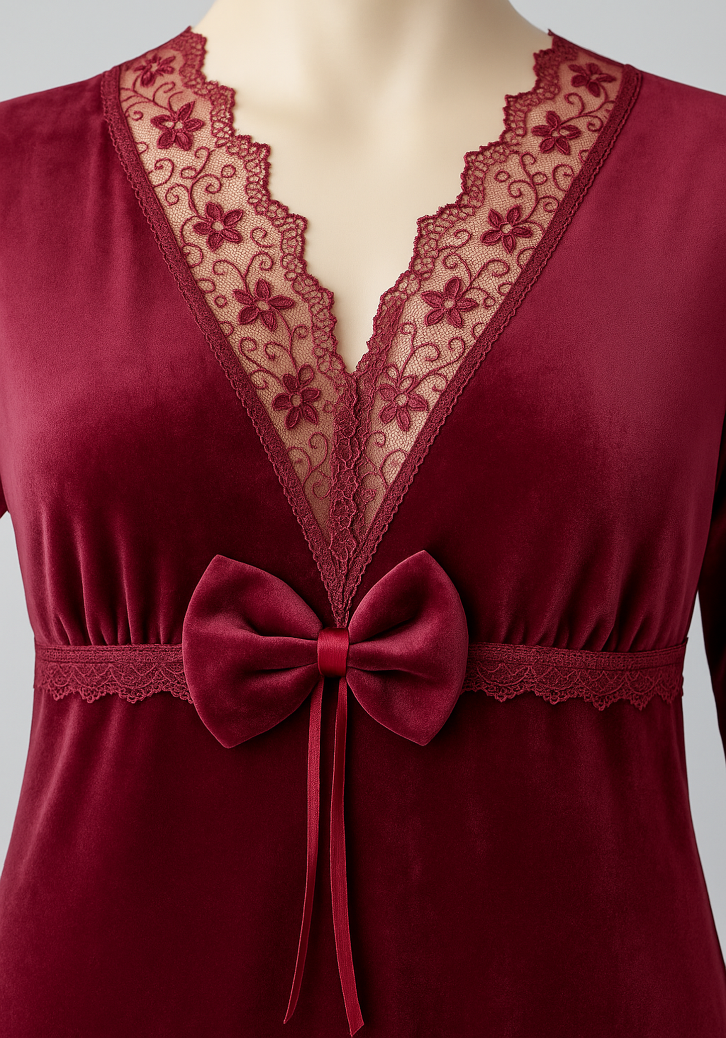 Velour Long Gown With Lace