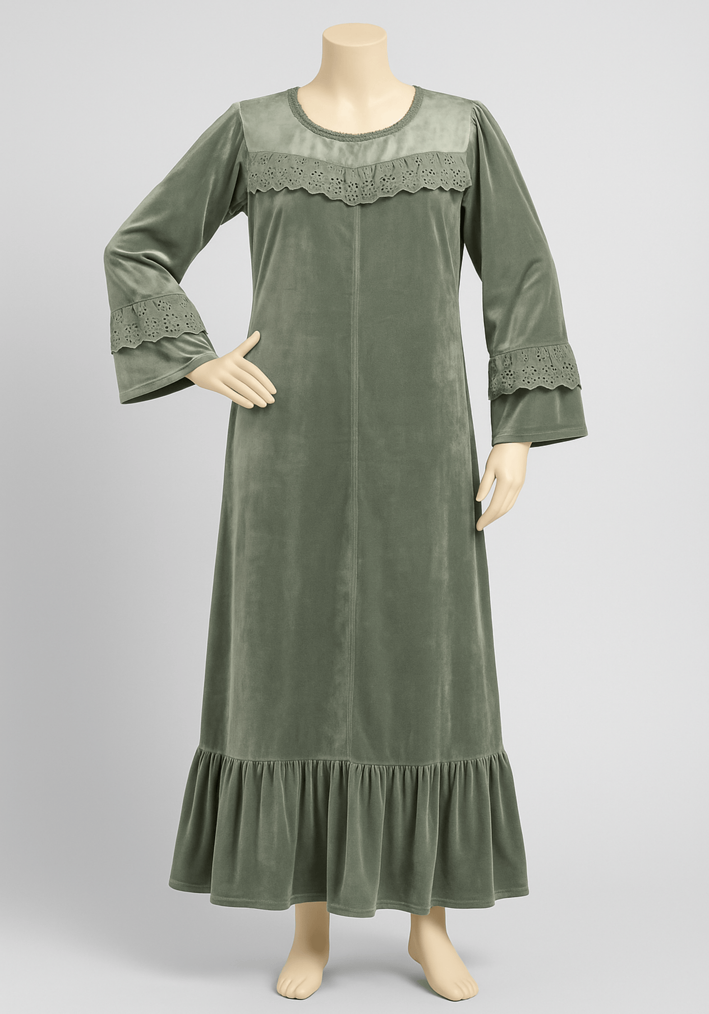 Velour Long Gown With Lace