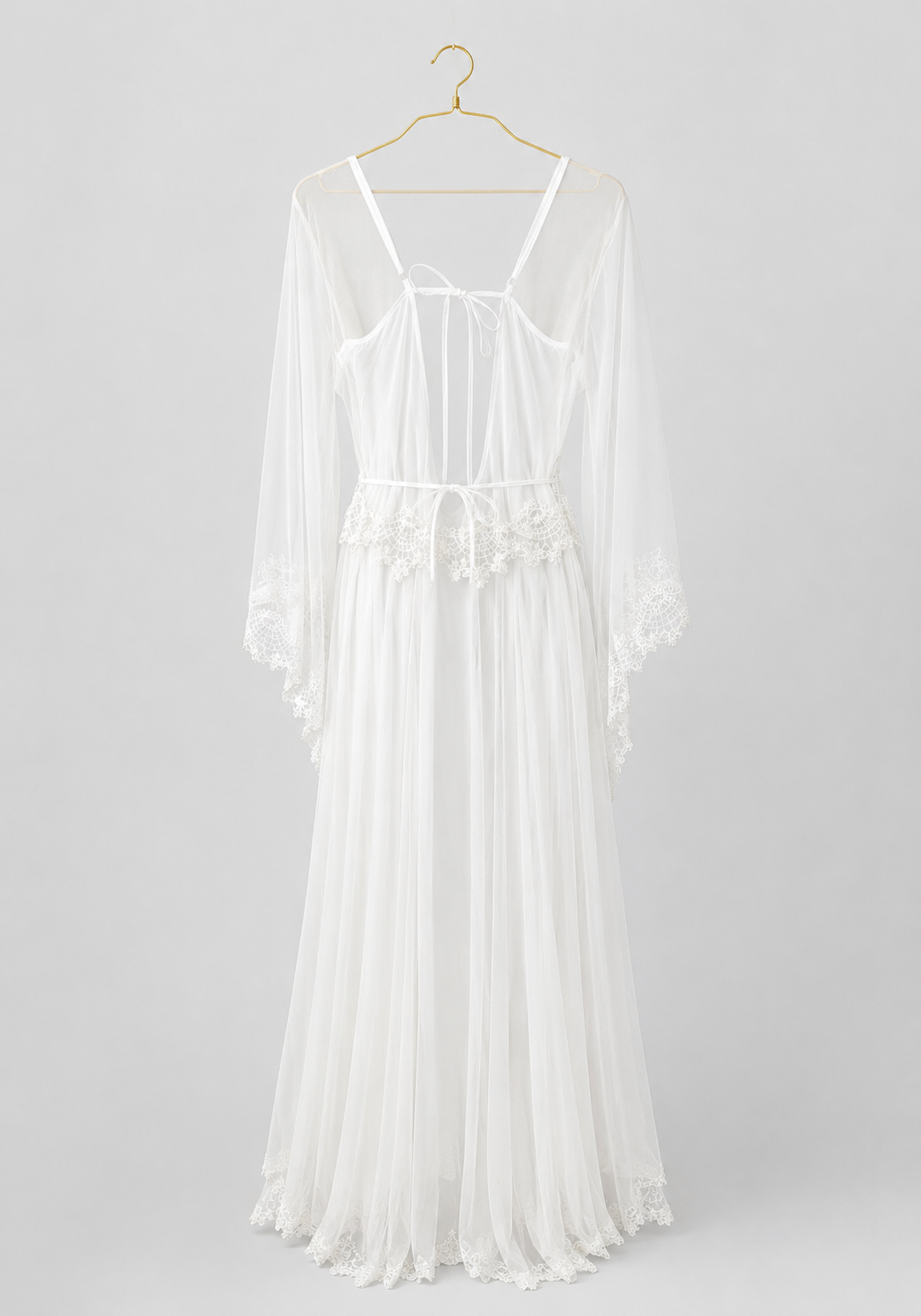 Bridal Long Night Gown And Robe Set With Lace