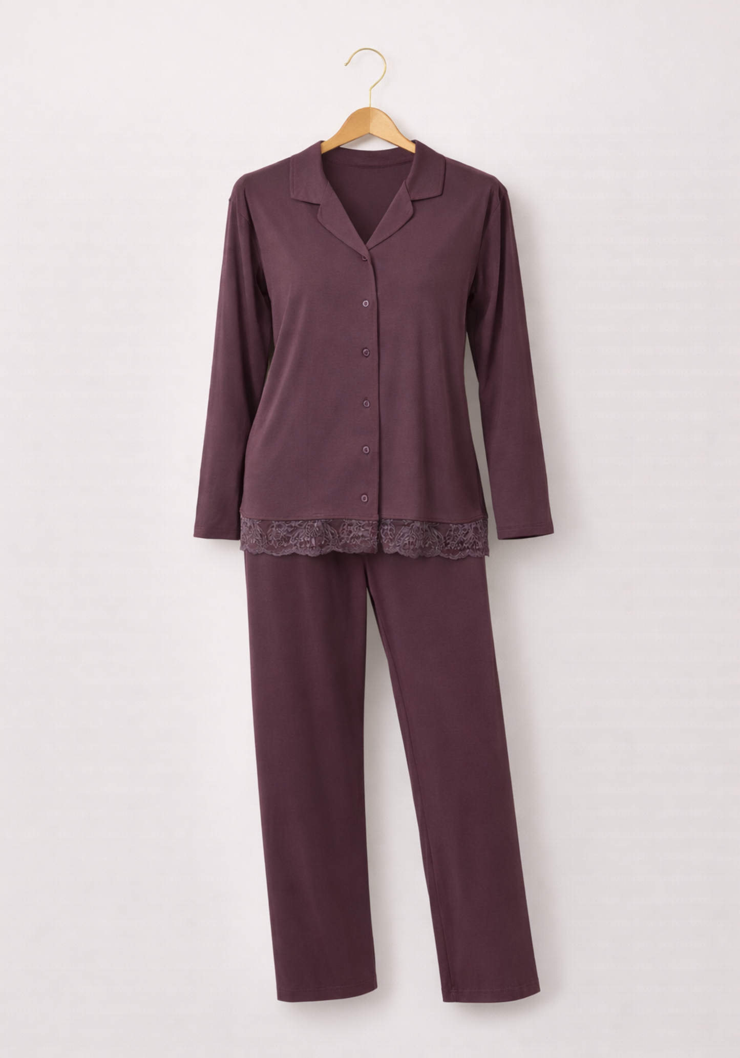 S&L Long Sleeve Lace Collar Button Pajama