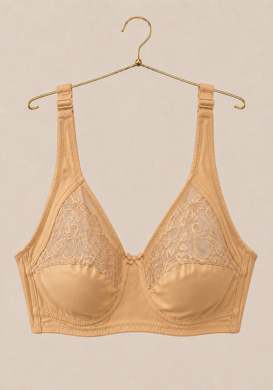 Basic Plus Size Bra: Daily Wide Strap Unpadded Half Laced Cup Bra