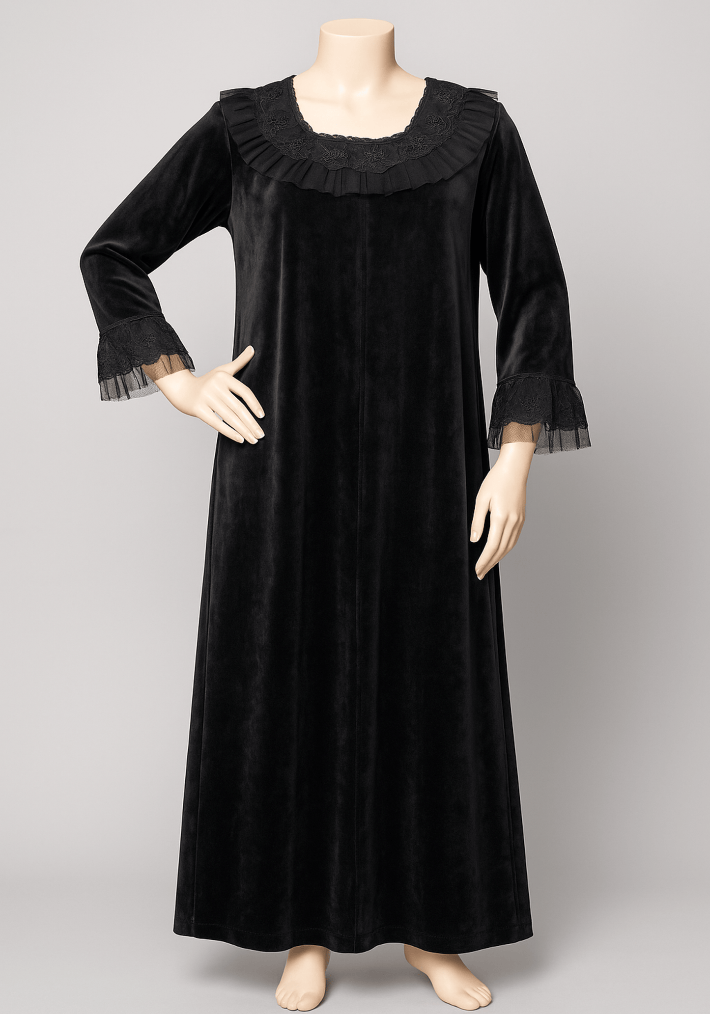 Velour Long Gown With Lace