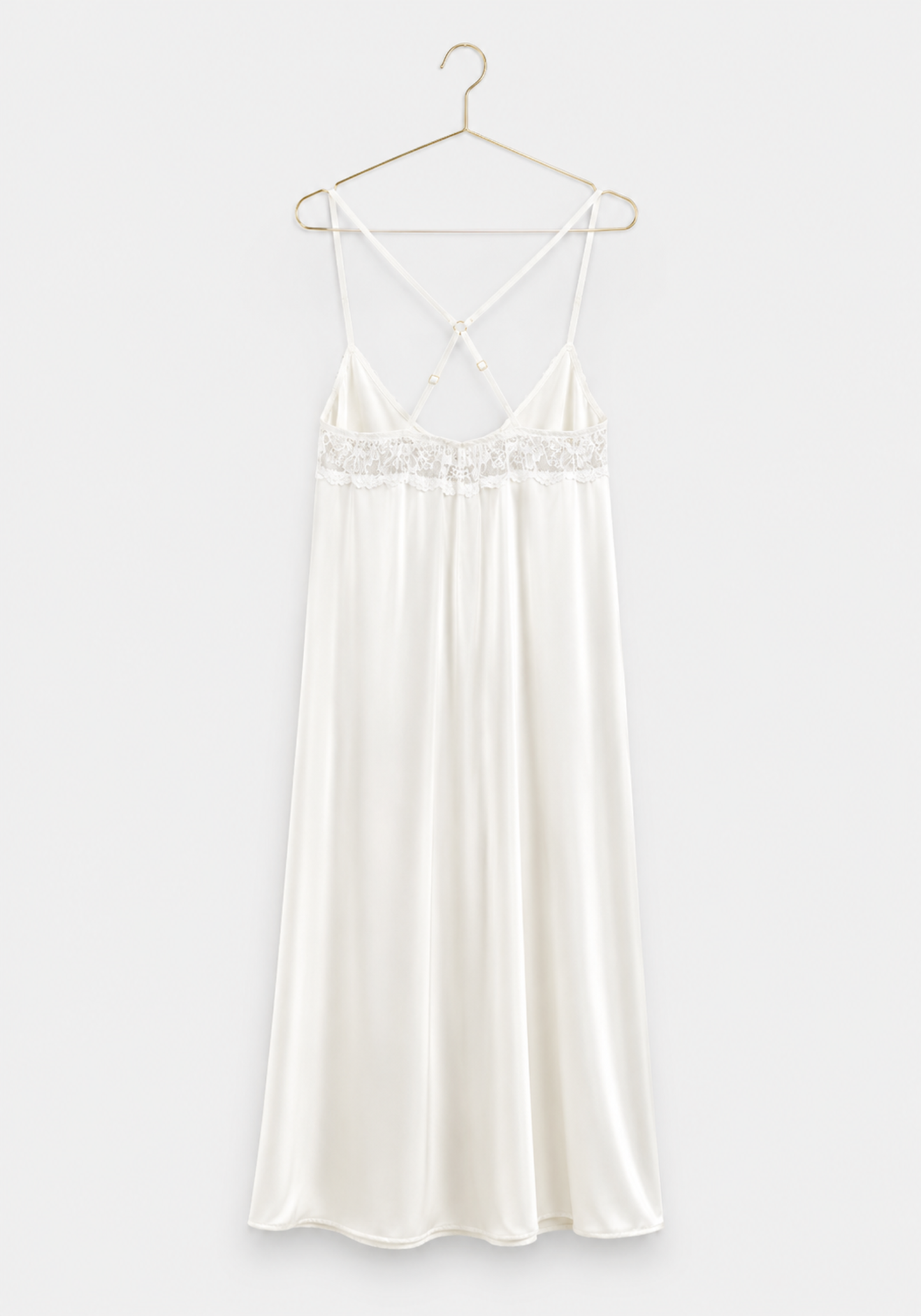 Bridal Long Robe Set: Shoulder Strap Lace Bra Long Gown And Long Robe With Lace Detail