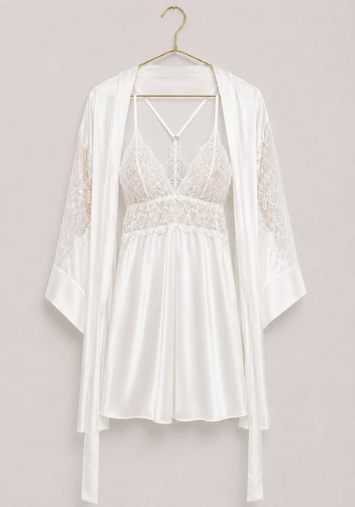 LNGR Bridal Satin Short Robe Set With Panty