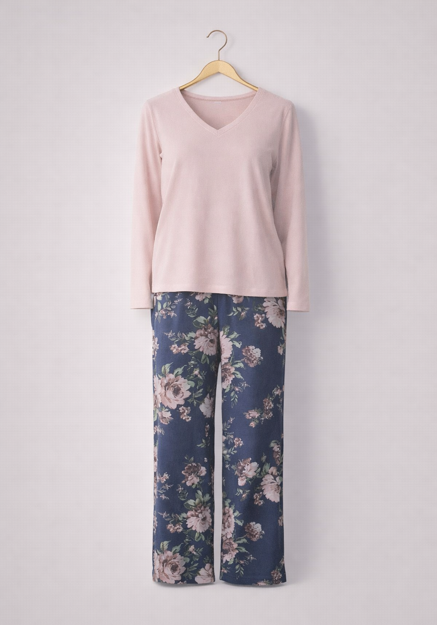 Long Sleeve Pajamas (Plain Top Pes Vis Els, Printed Pants Vis Pes)
