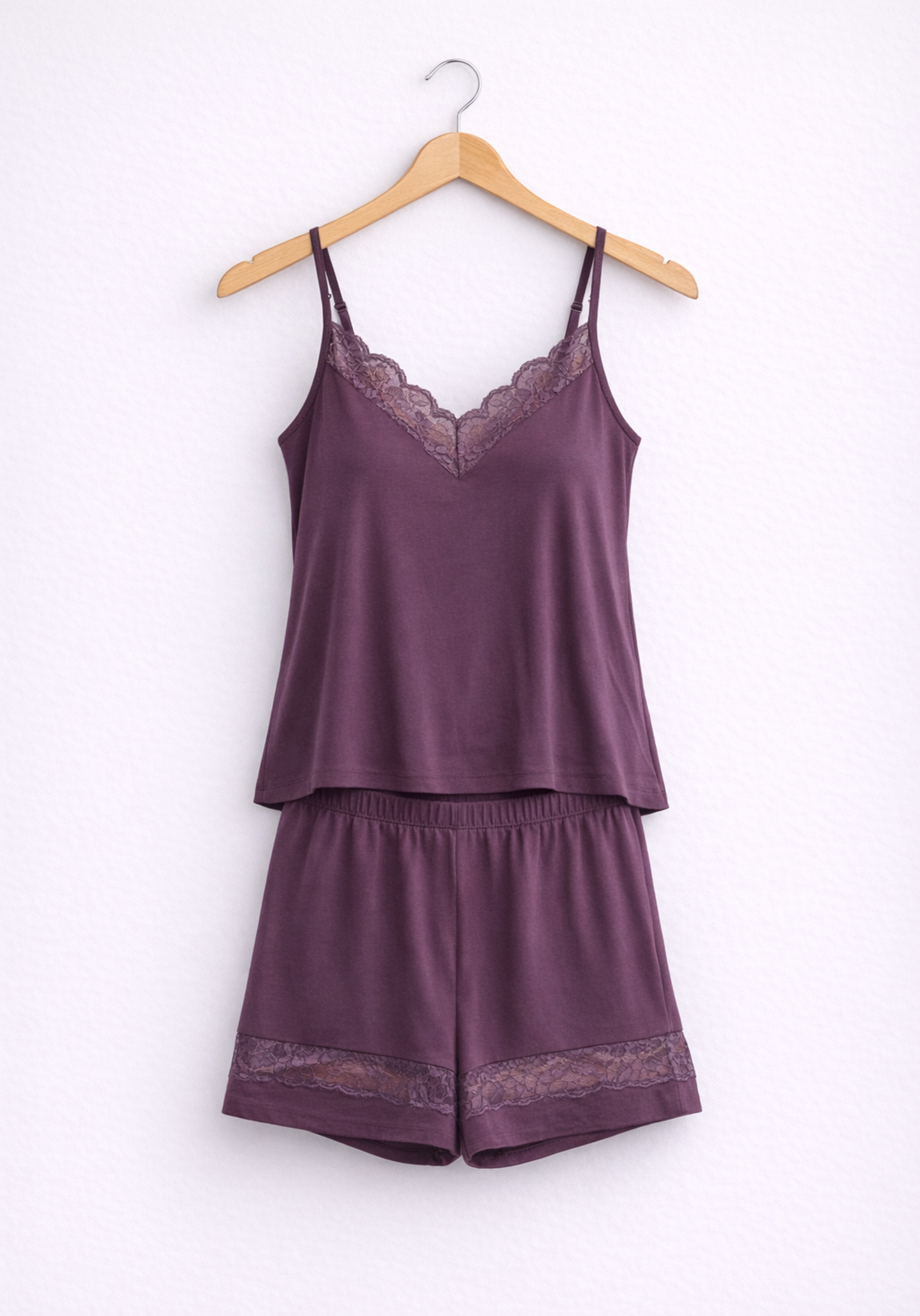 Cotton Shoulder Strap Top And Short Set With Lace Detail