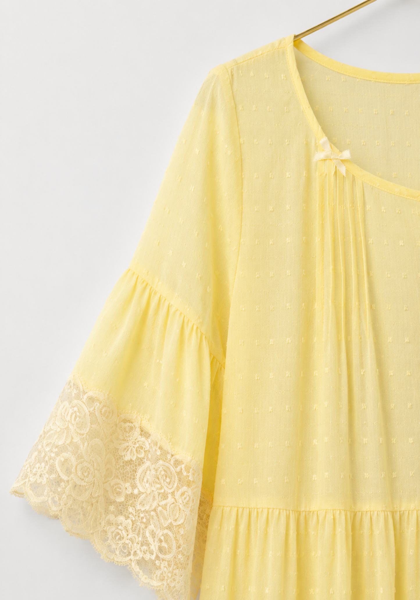 Woven Viscose Long Sleeves Midi Nighty With Front Buttons And Lace Detail