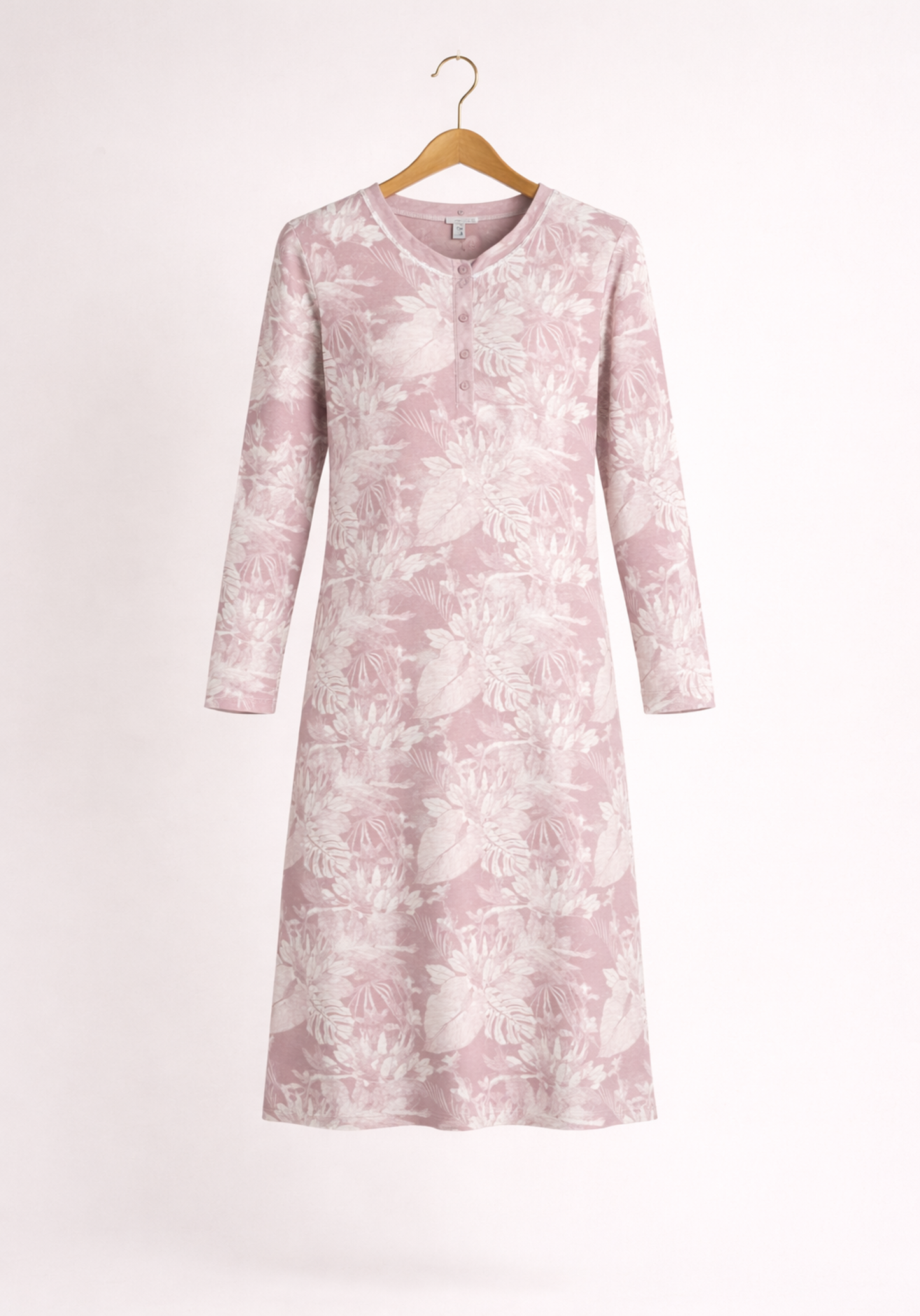 Button Long Sleeve Nighty With Lace Detail (Vis Els)