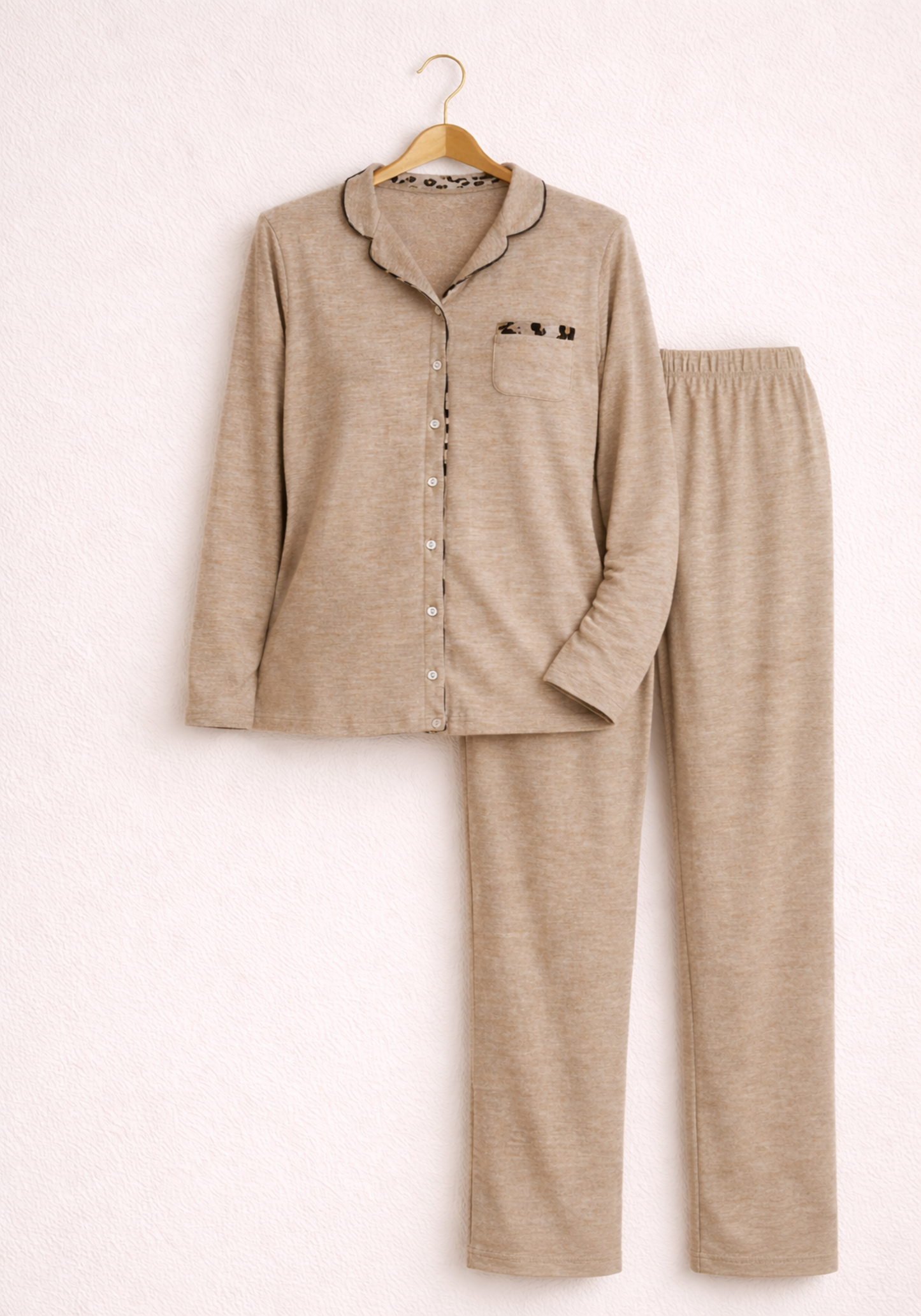 Collar Button Long Sleeve Pajamas (Vis Pes Els)