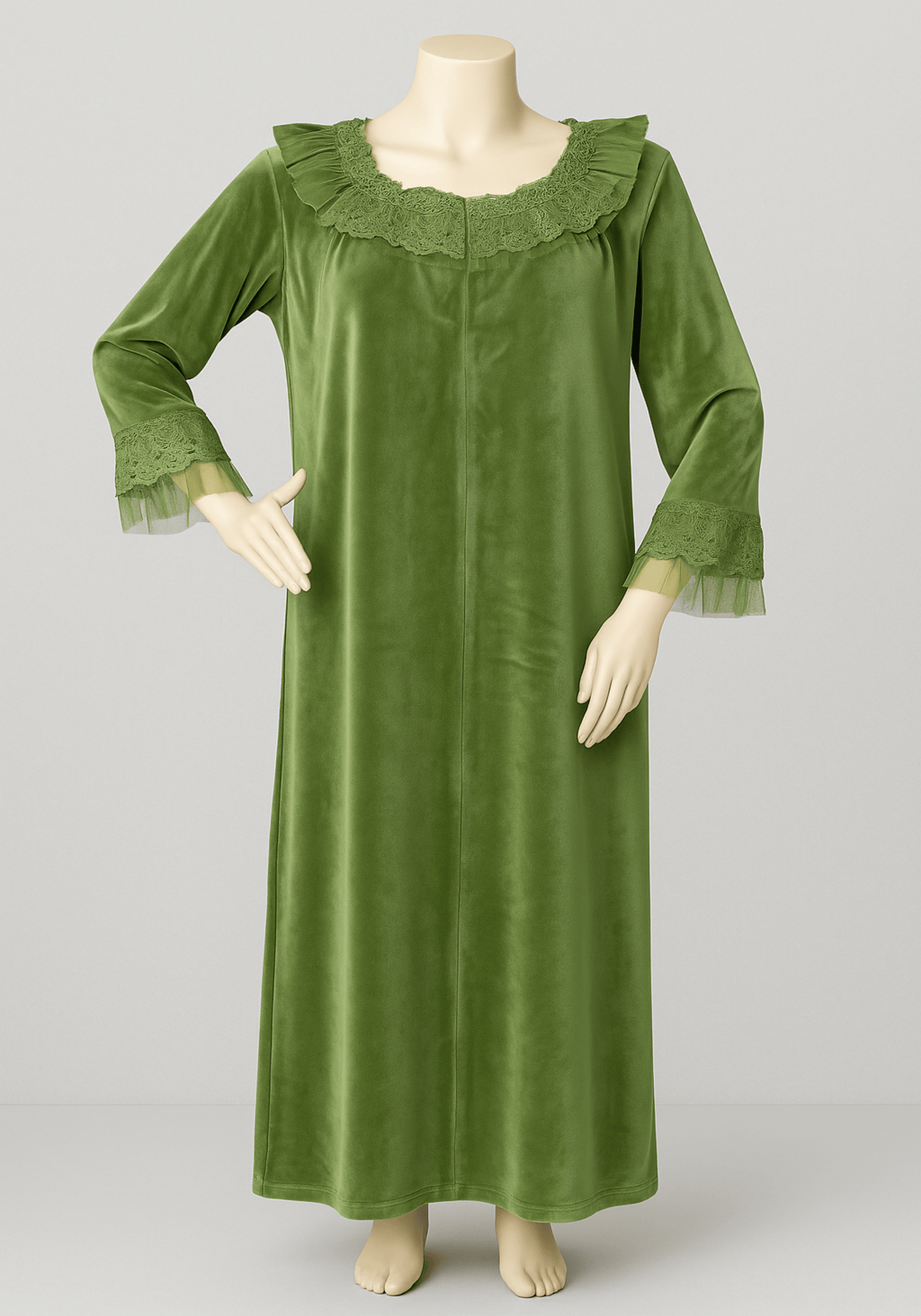 Velour Long Gown With Lace