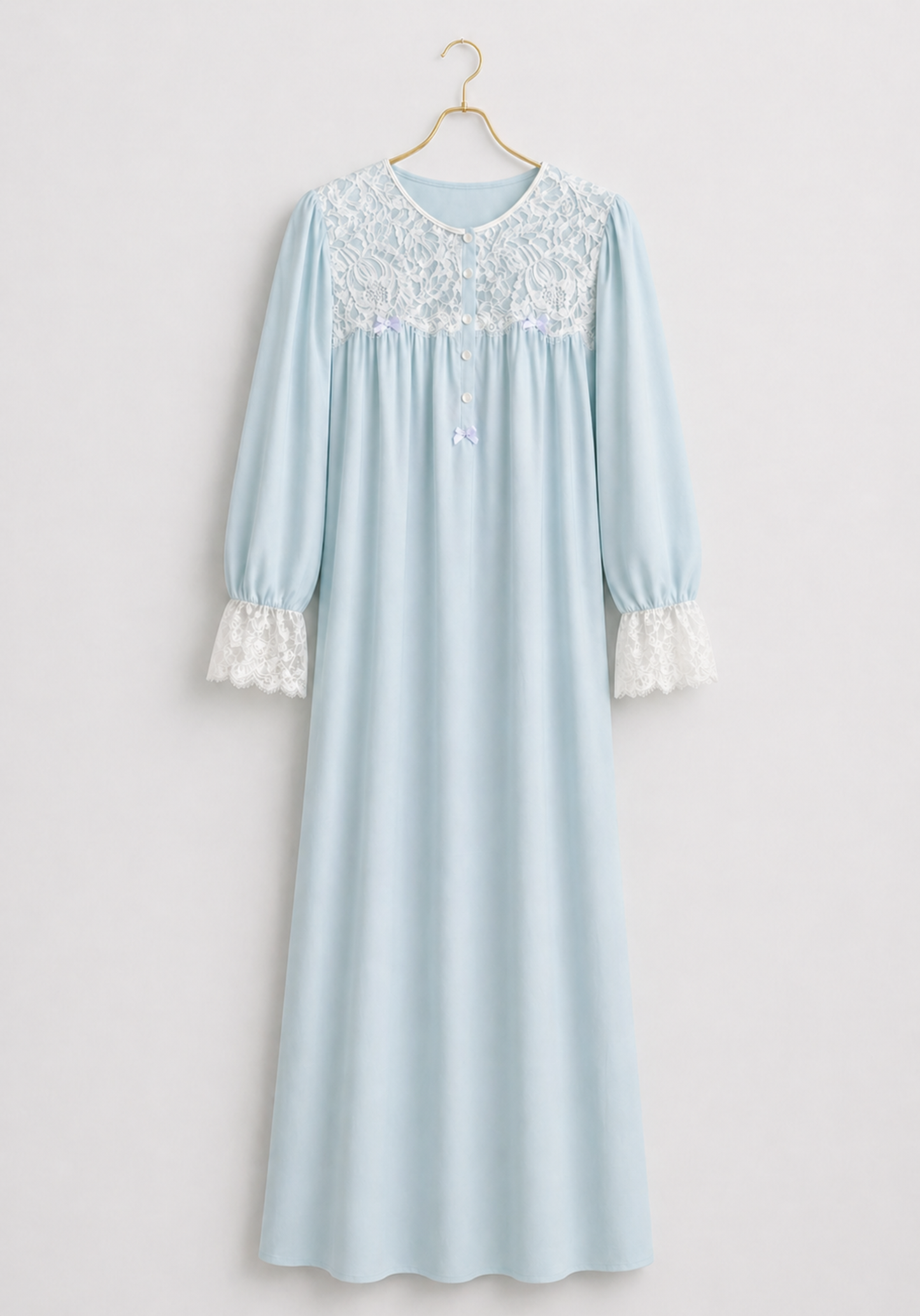 Woven Viscose Long Sleeves Long Nighty With Dantel In The Front & Sleeves With Buttons