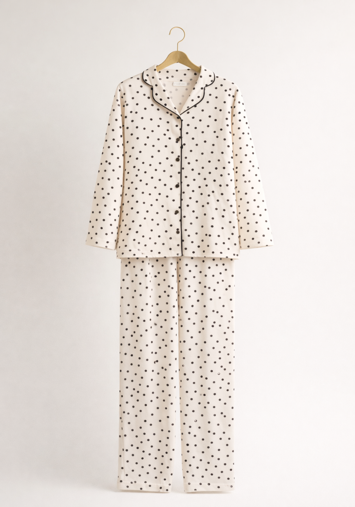 Collar Button Long Sleeve Dotted Pajamas (Satin)