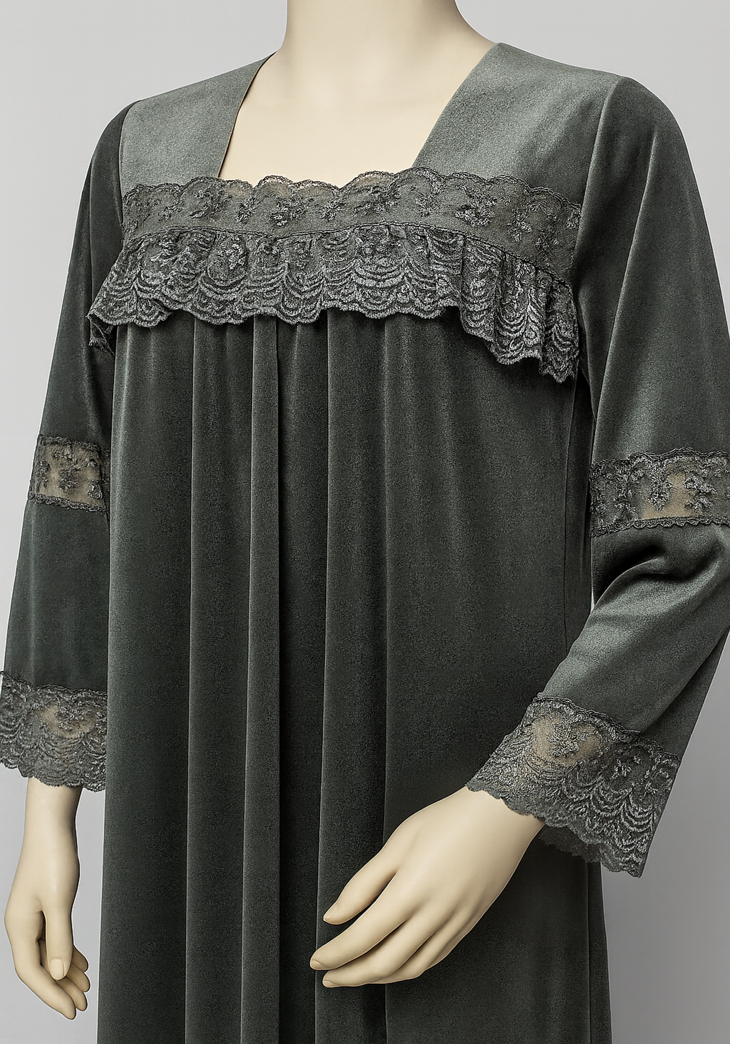 Velour Long Gown With Lace