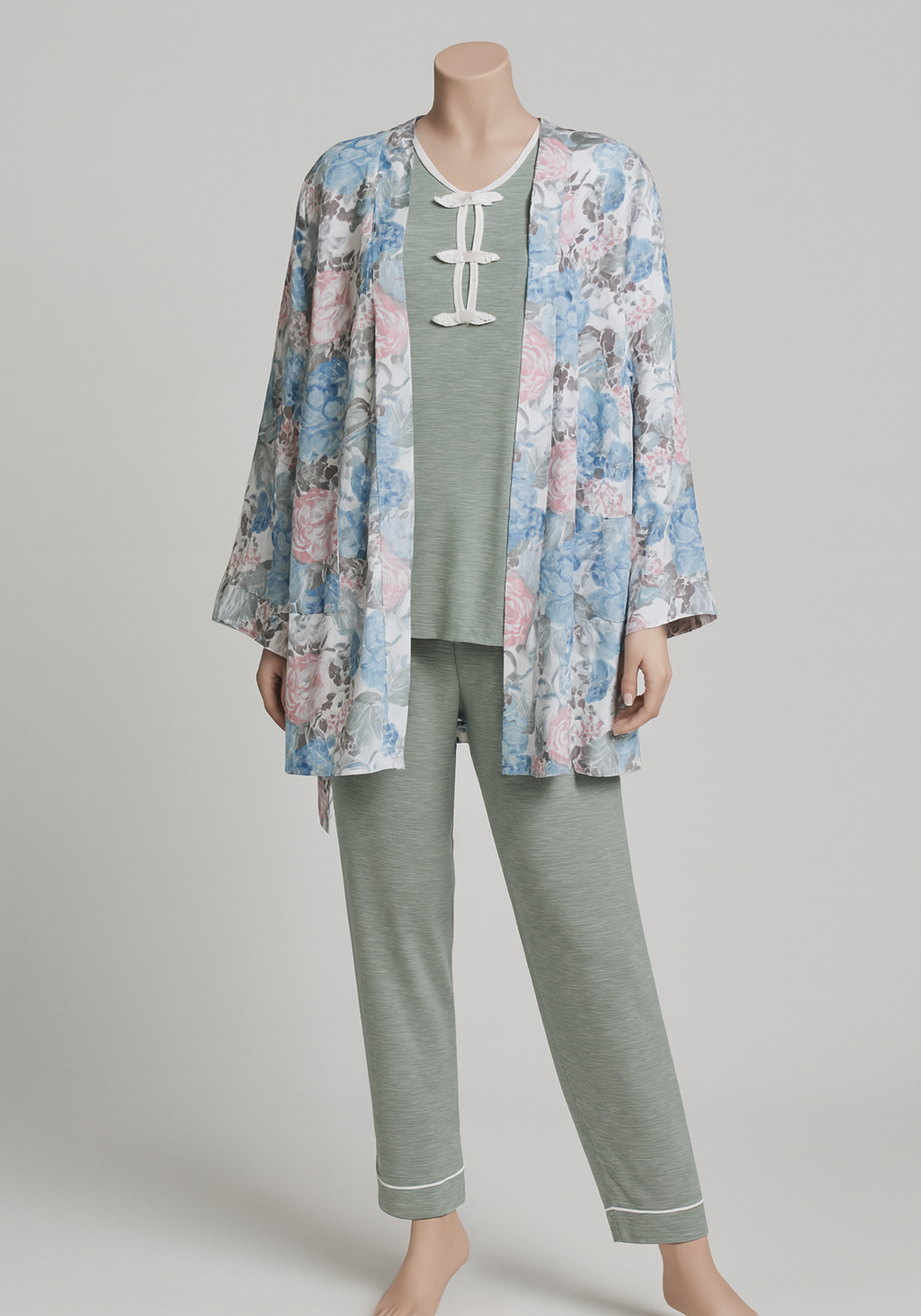 3 Piece Short Robe And Long Sleeve Pajama