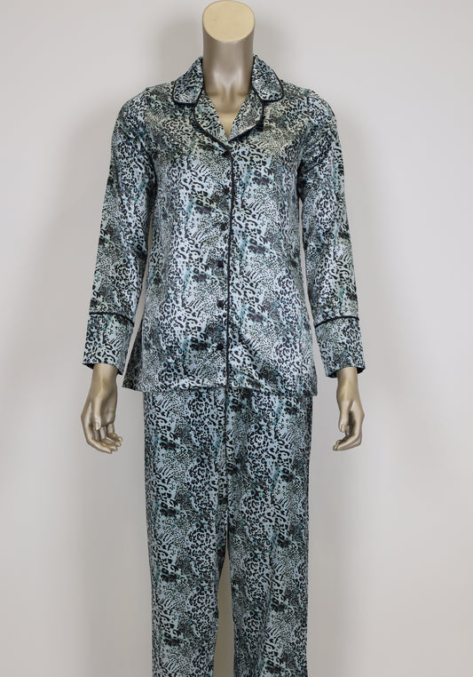 LNGR Satin Leopard Collar Button Pajama