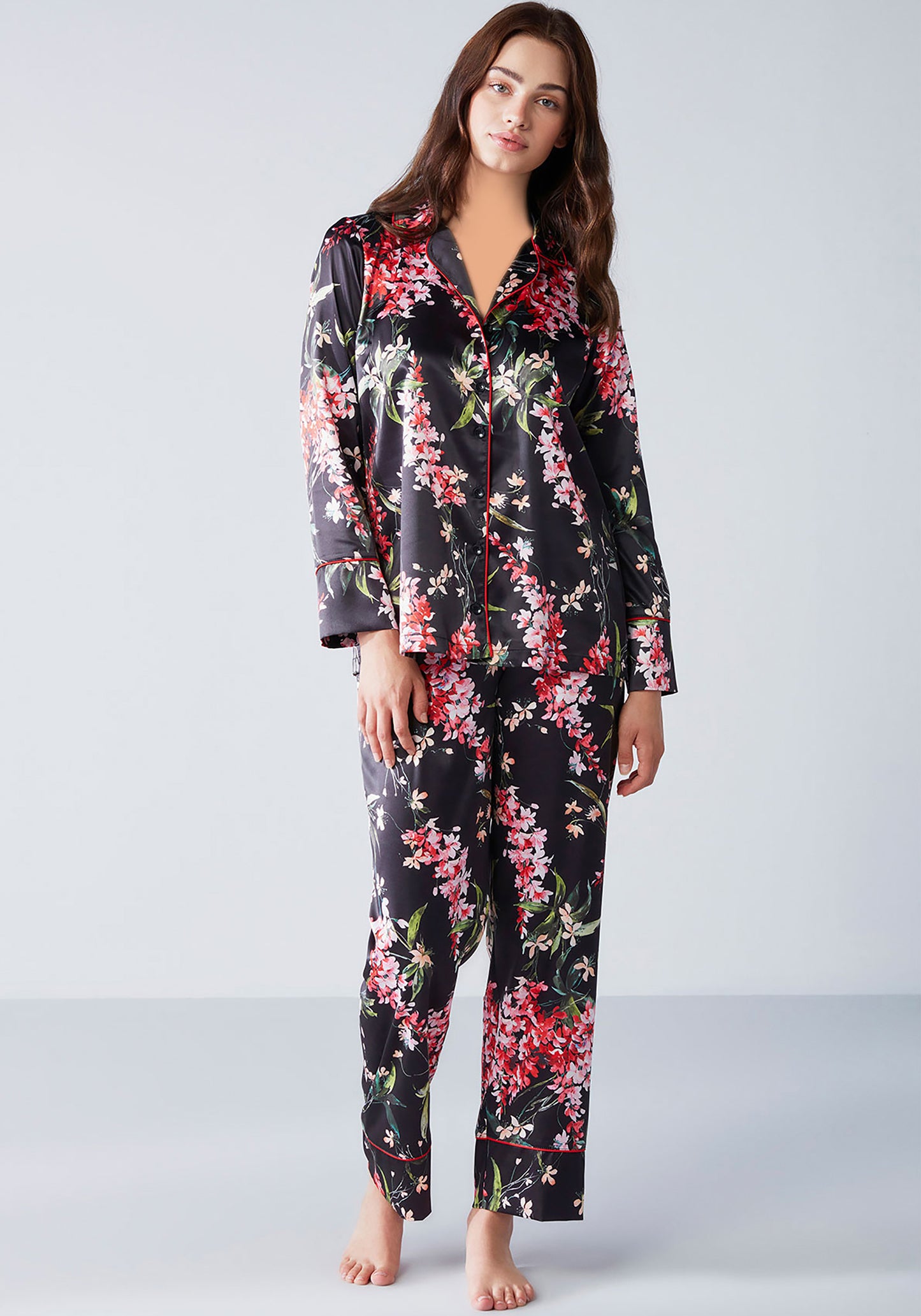 S&L Collar Button Satin Pajama
