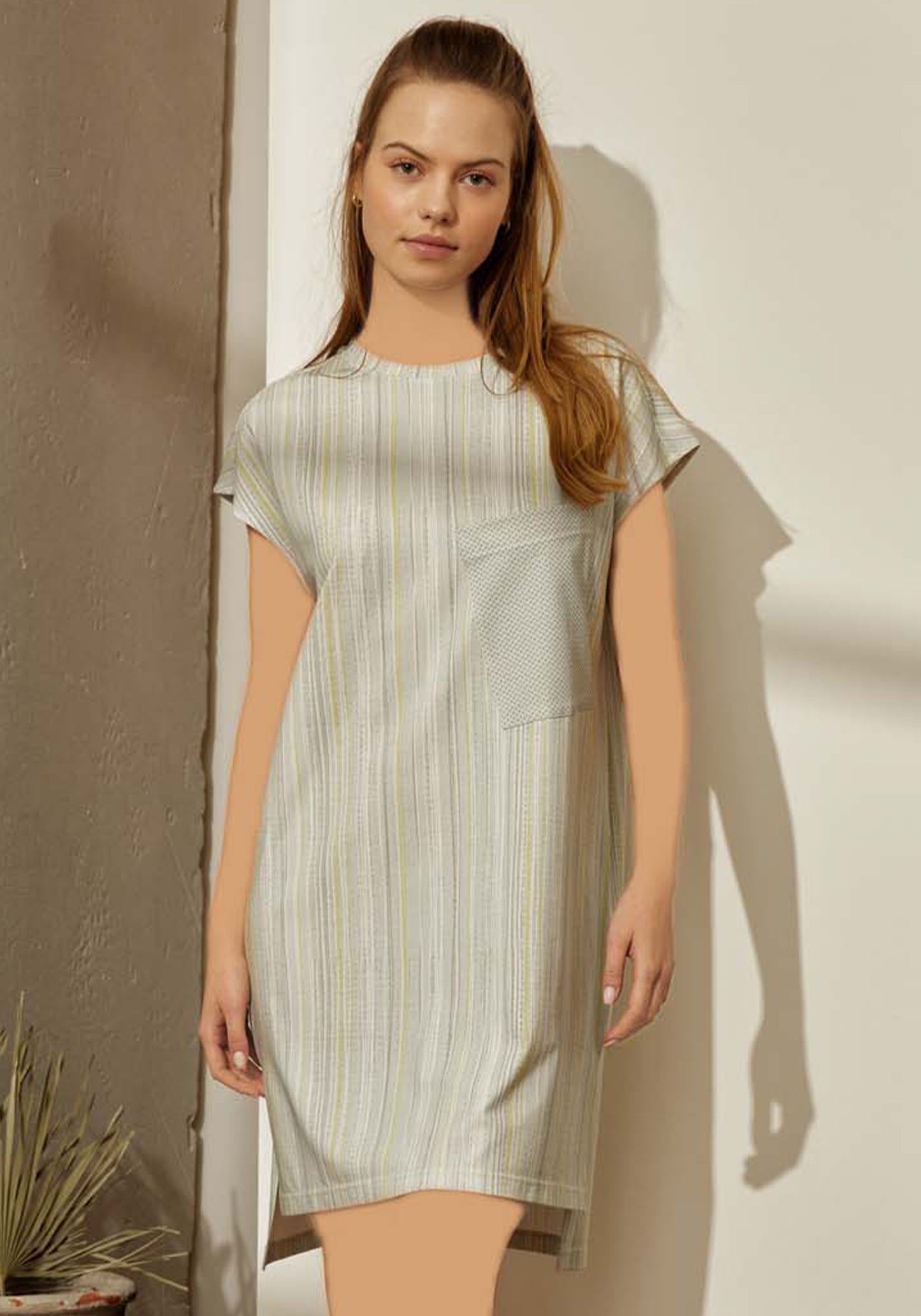 قميص نوم مخطط باللون الأخضر من S&amp;L