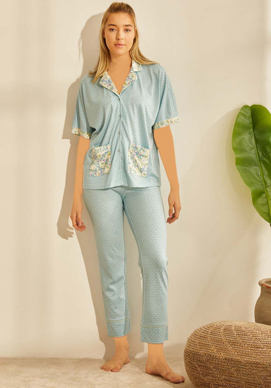 S&L Flower Collar Button Pajama