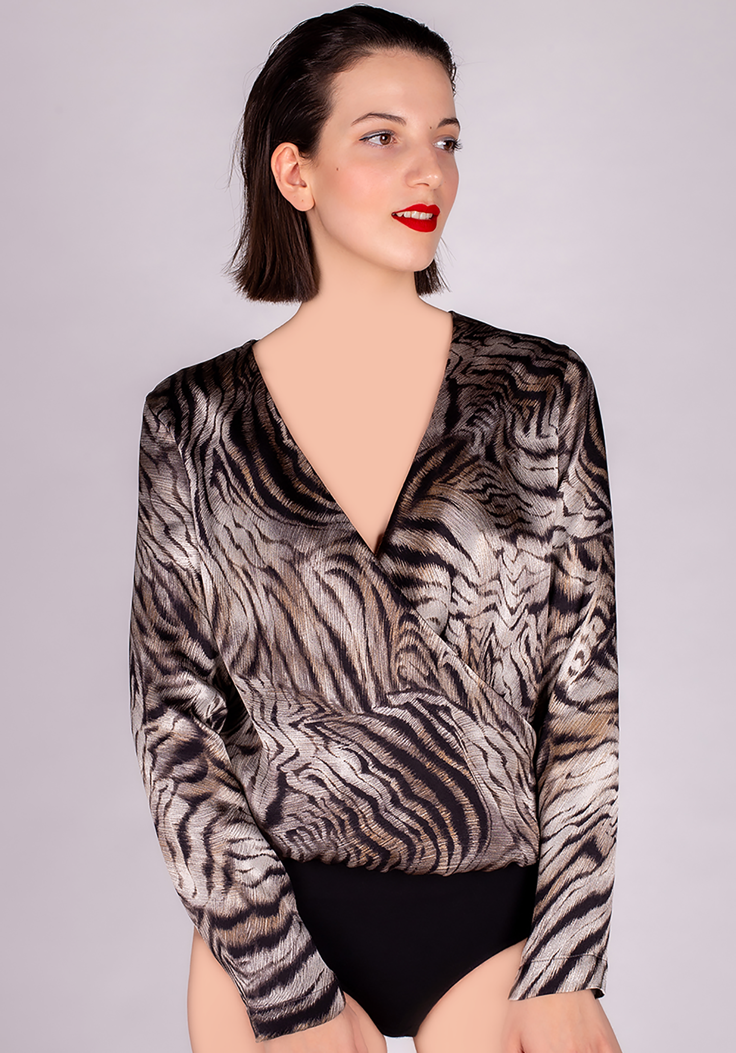 LNGR Vegan Satin Leopard Bodysuit