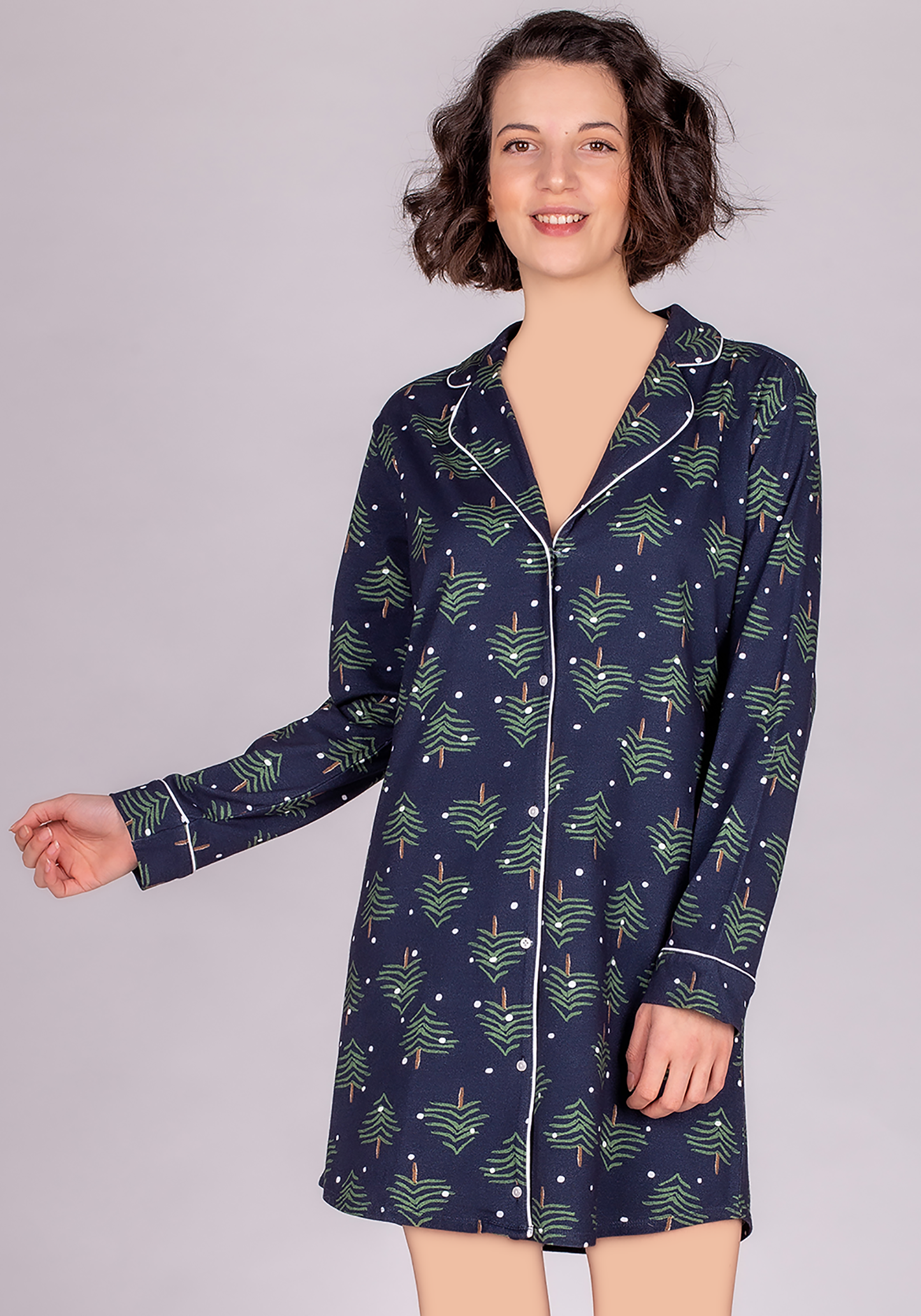 قميص نوم بأكمام طويلة وياقة وأزرار من S&amp;L