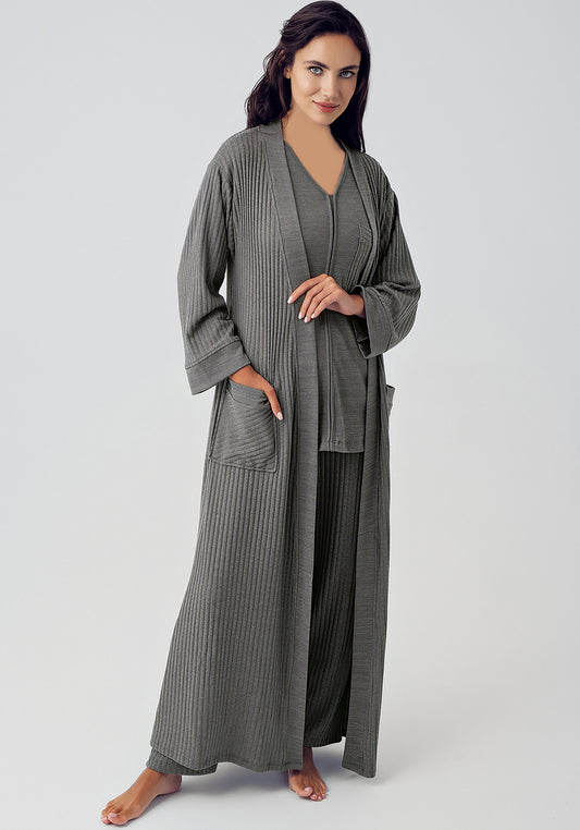 S&L Jacquard 3 Piece Robe Pajama Set