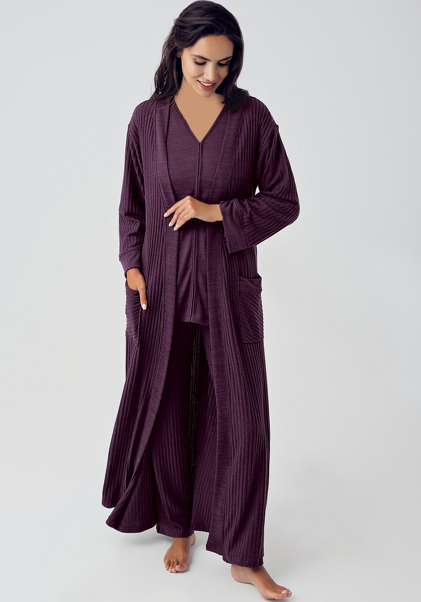 S&L Jacquard 3 Piece Robe Pajama Set