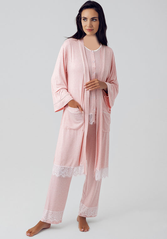 Melange 3 Piece Robe Pajama Set