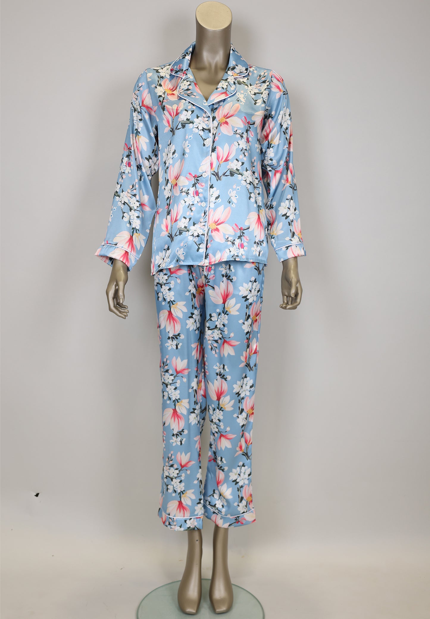 LNGR Satin Collar Button Long Sleeve Pajama