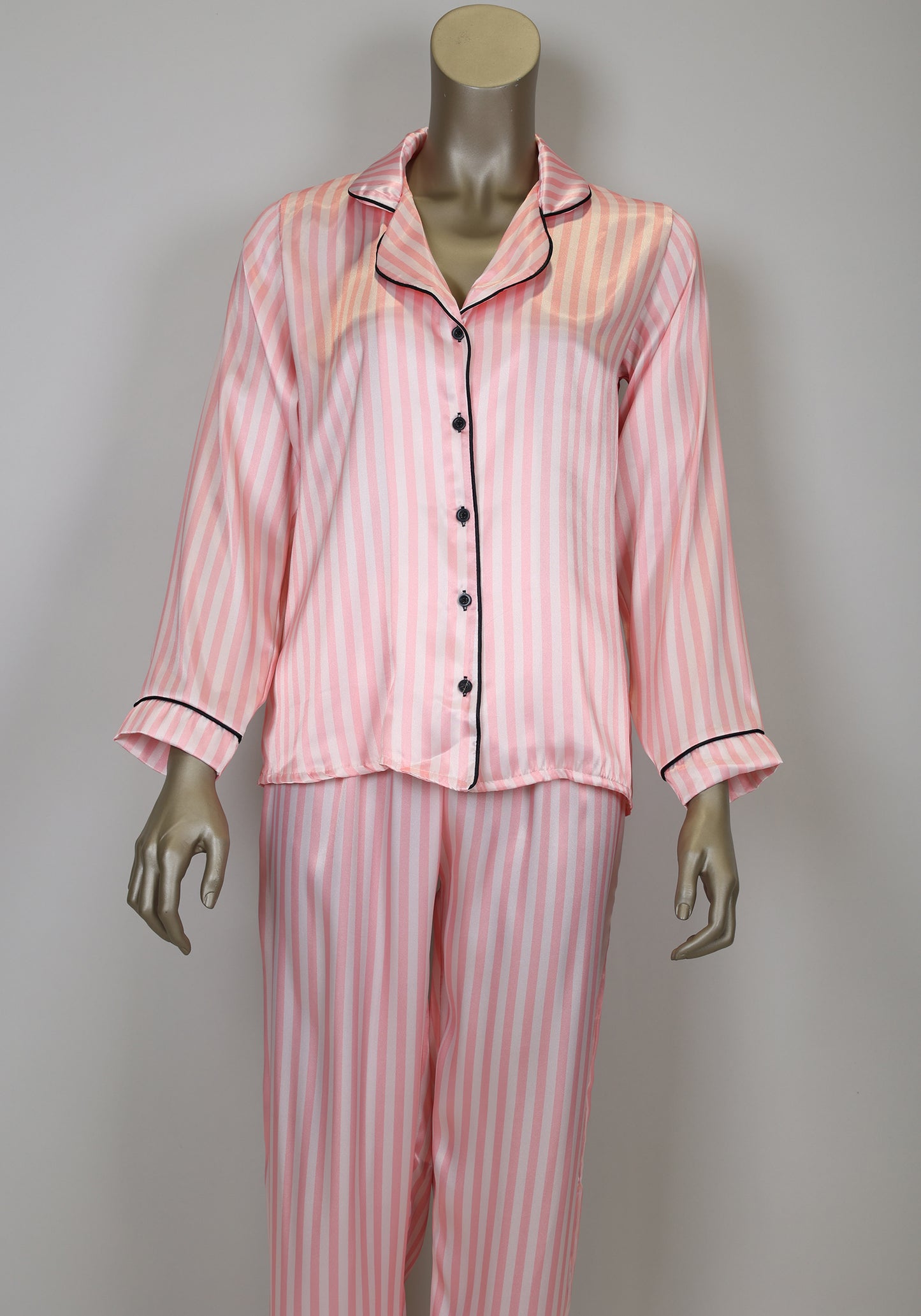 LNGR Satin Collar Button Long Sleeve Pajama